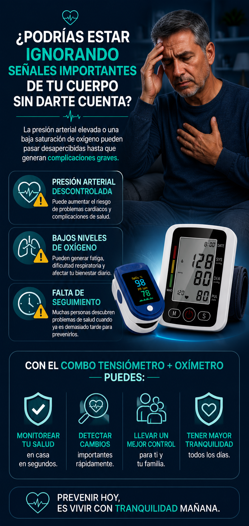 Cuidado vital en casa: Promo Kit Tensiómetro De Brazo Digital + Oxímetro